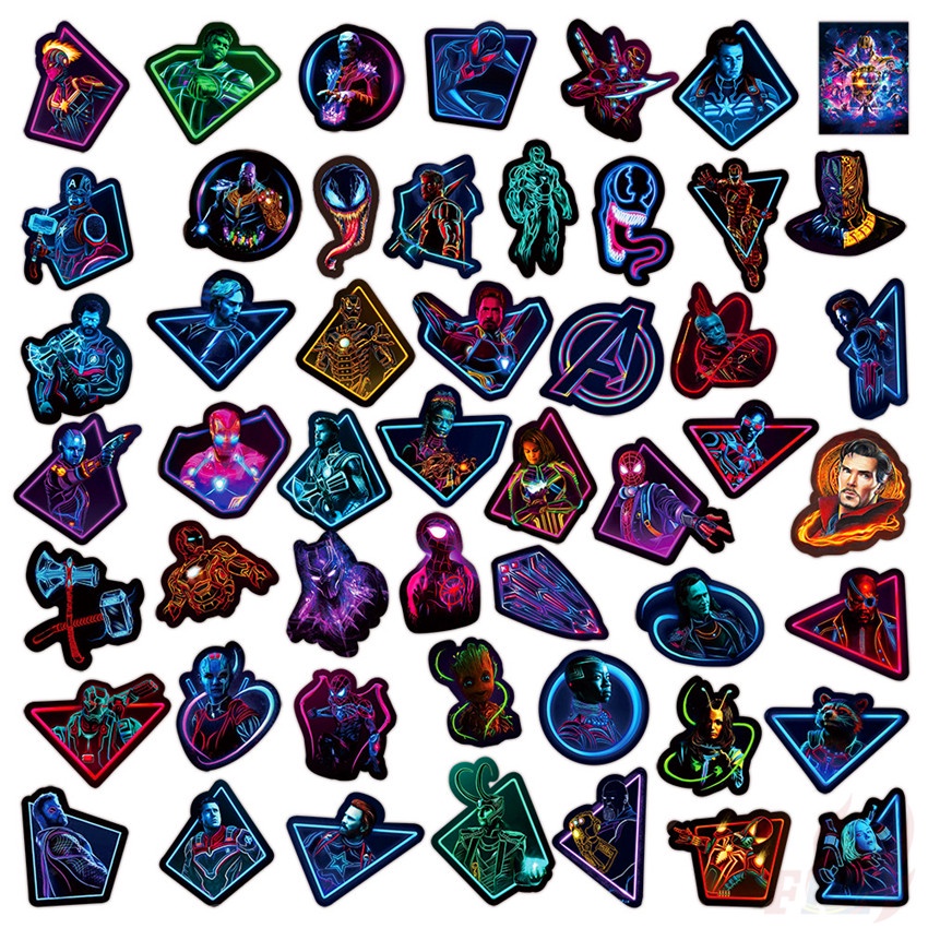 Bộ 100 Cái/Bộ ❉ Miếng Dán Trang Trí Hình Siêu Anh Hùng Marvel Màu Neon ❉ Sticker Dán Ván Trượt Thời Trang