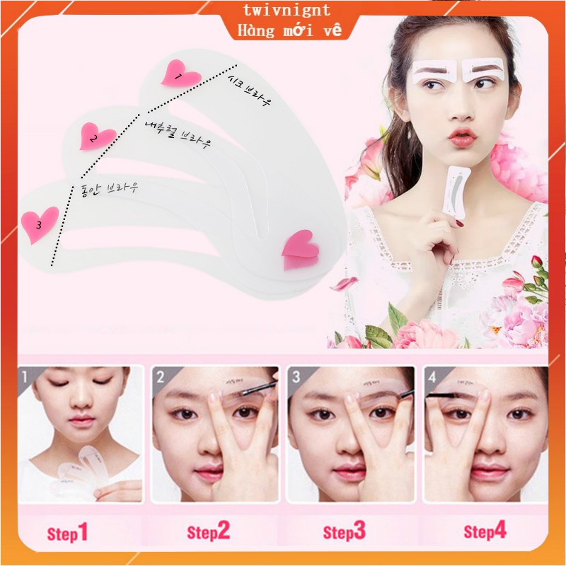 Bộ 3 khuôn vẽ lông mày hỗ trợ trang điểm tiện dụng