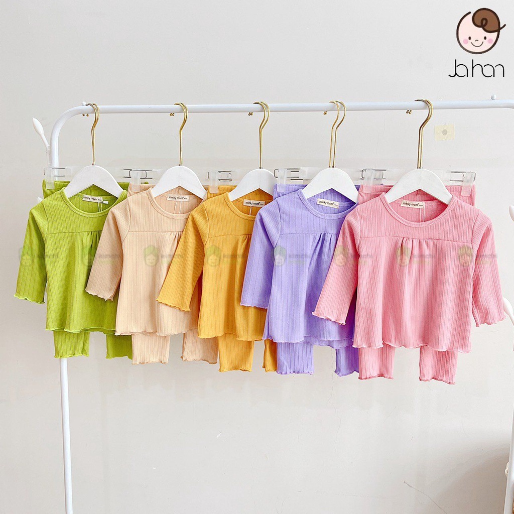 Bộ Thun Gân Dài Tay Cho Bé Gái, Bé Trai Minky Mom Bèo Nhún Ngực, Bộ Quần Áo Cho Bé Mặc Nhà MKMTD2222