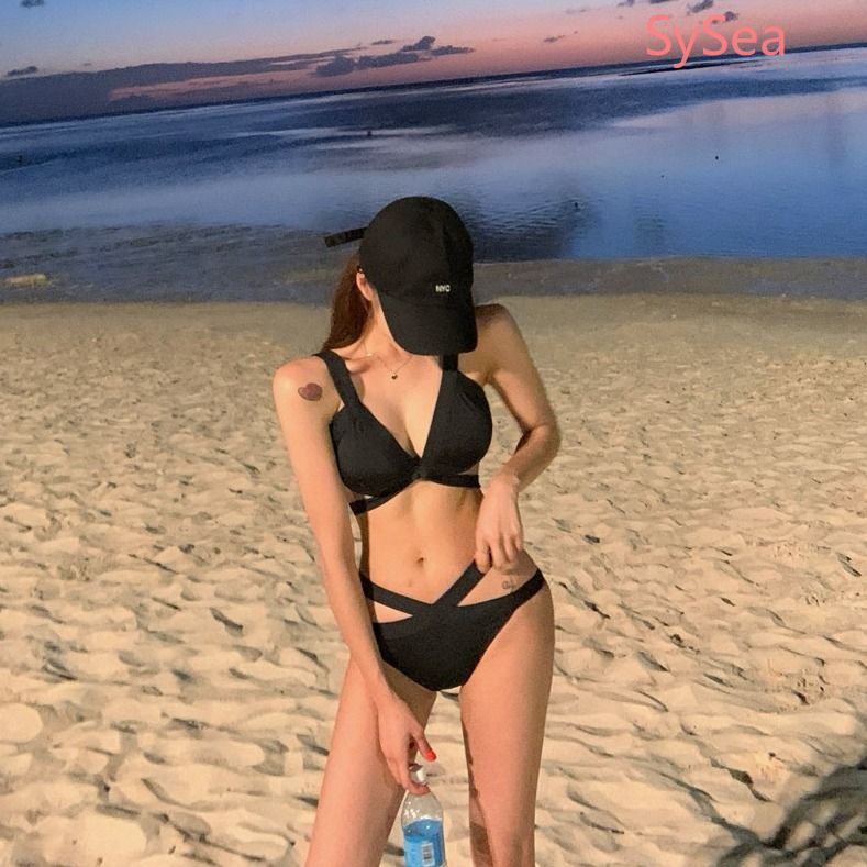 Đồ bơi bikini phối dây màu đen phong cách quyến rũ thời trang mùa hè dành cho nữ trong kỳ nghỉ