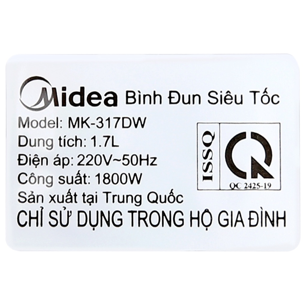 [Mã ELHADEV giảm 4% đơn 300K] Bình đun siêu tốc Midea MK-317DW