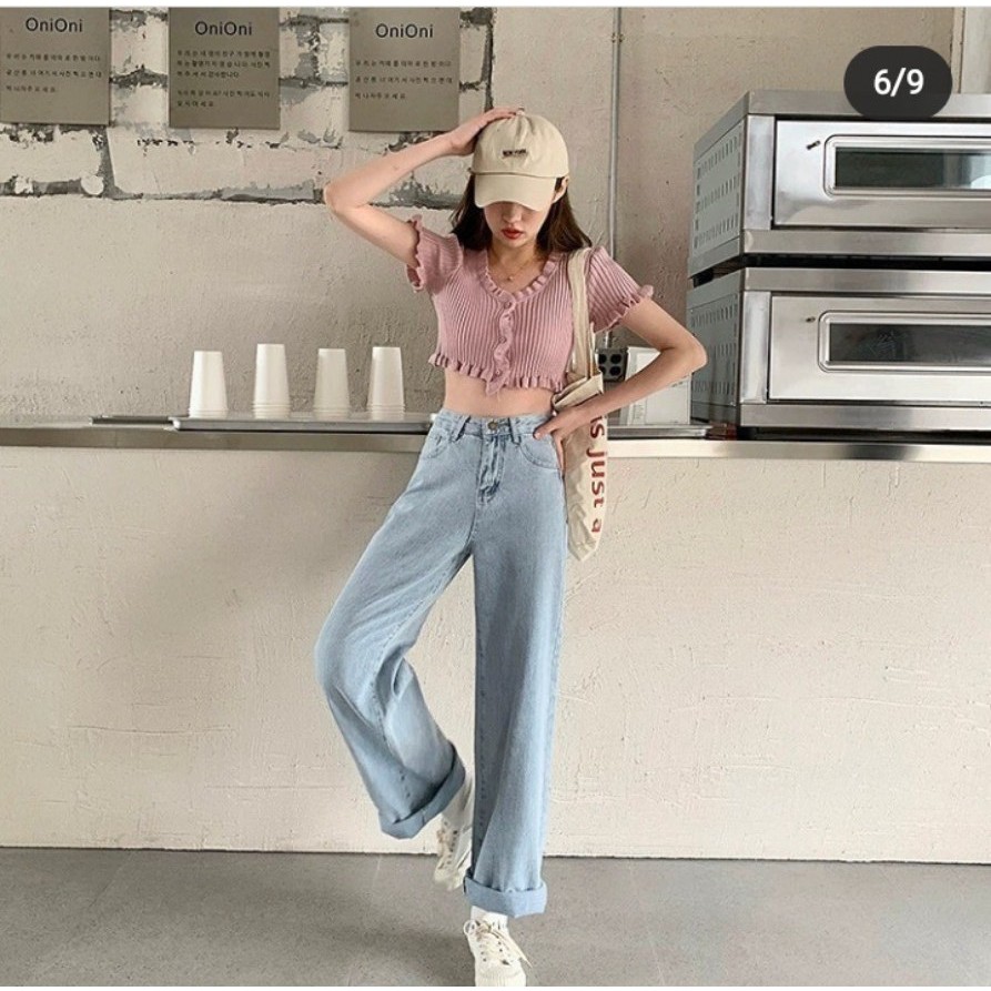 QUẦN JEAN ỐNG RỘNG NỮ LƯNG CAO MÀU XANH NHẠT LAI CUỐN UTI THỜI THƯỢNG TRẺ TRUNG BẮT KỊP XU HƯỚNG THỜI ĐẠI