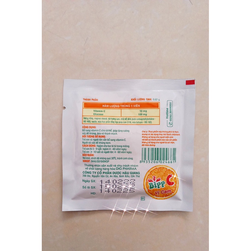 Kẹo ngậm Bipp C vị cam gói 10 viên. Viên ngậm Bip c bổ sung vitamin C tăng đề kháng