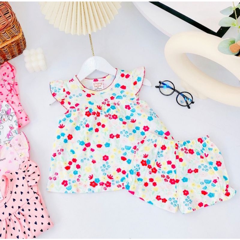 Bộ cộc tay bé gái bánh bèo cánh tiên cotton xuất Nhật