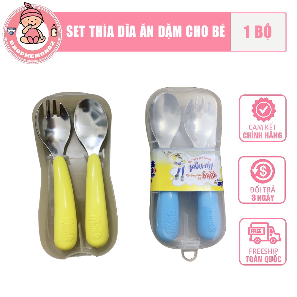 Set Thìa Dĩa Ăn Dặm Cho Bé - Bộ Muỗng Nĩa Inox Cao Cấp Monte