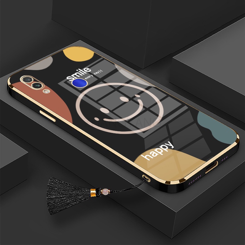 Ốp Điện Thoại TPU Silicon Mạ Điện Hình Mặt Cười Kèm Dây Đeo Cho Redmi note 7 Redmi 7