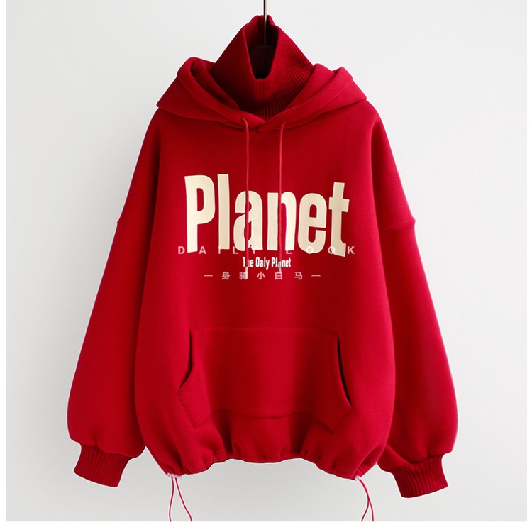 Áo sweater nhung cổ cao dáng rộng phối dây rút thời trang mùa xuân cho nữ