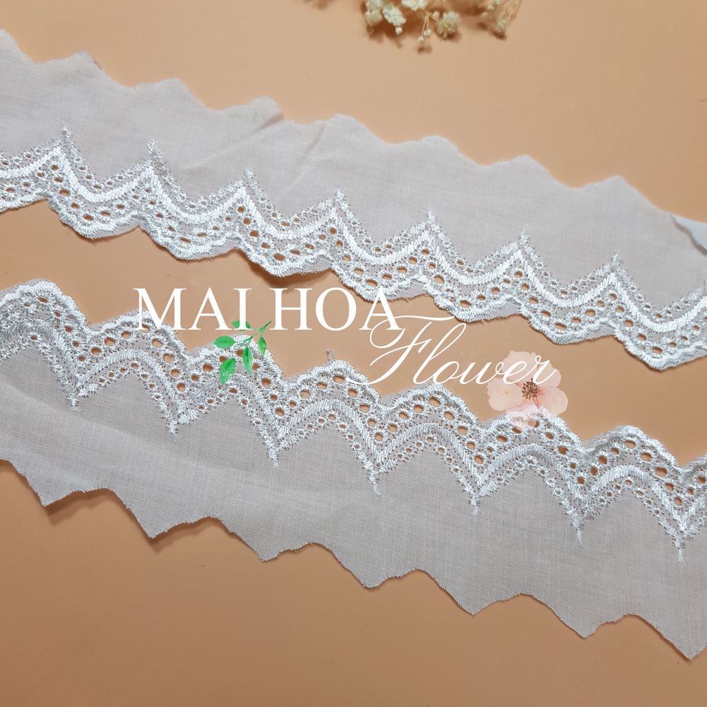 Cuộn ren viền trang trí quần áo và trang trí đa năng chất liệu vải boi trắng dài 14 mét rộng 4.5cm B7 maihoafabric