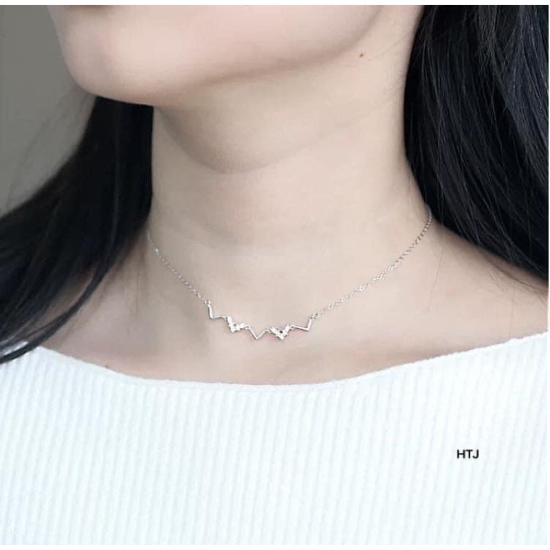 Dây chuyền nữ dạng sóng đính đá chuẩn bạc ta- THJ SLIVER