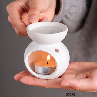 Đèn đốt nến xông tinh dầu bằng gốm sứ màu trắng KT32