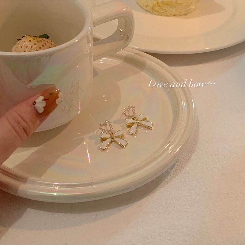 Khuyên Tai Hình Nơ Đính Ngọc Trai Phong Cách Thời Trang Mới 2022