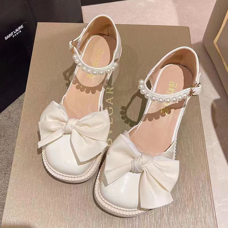 Chất Lượng Cao; 2022; Giày Sandal Xỏ Ngón Bằng Da Đế Dày Chống Trượt Thắt Nơ Màu Trơn Thời Trang Mùa Hè Hàn Quốc Ngọt Ngào Cho Nữ