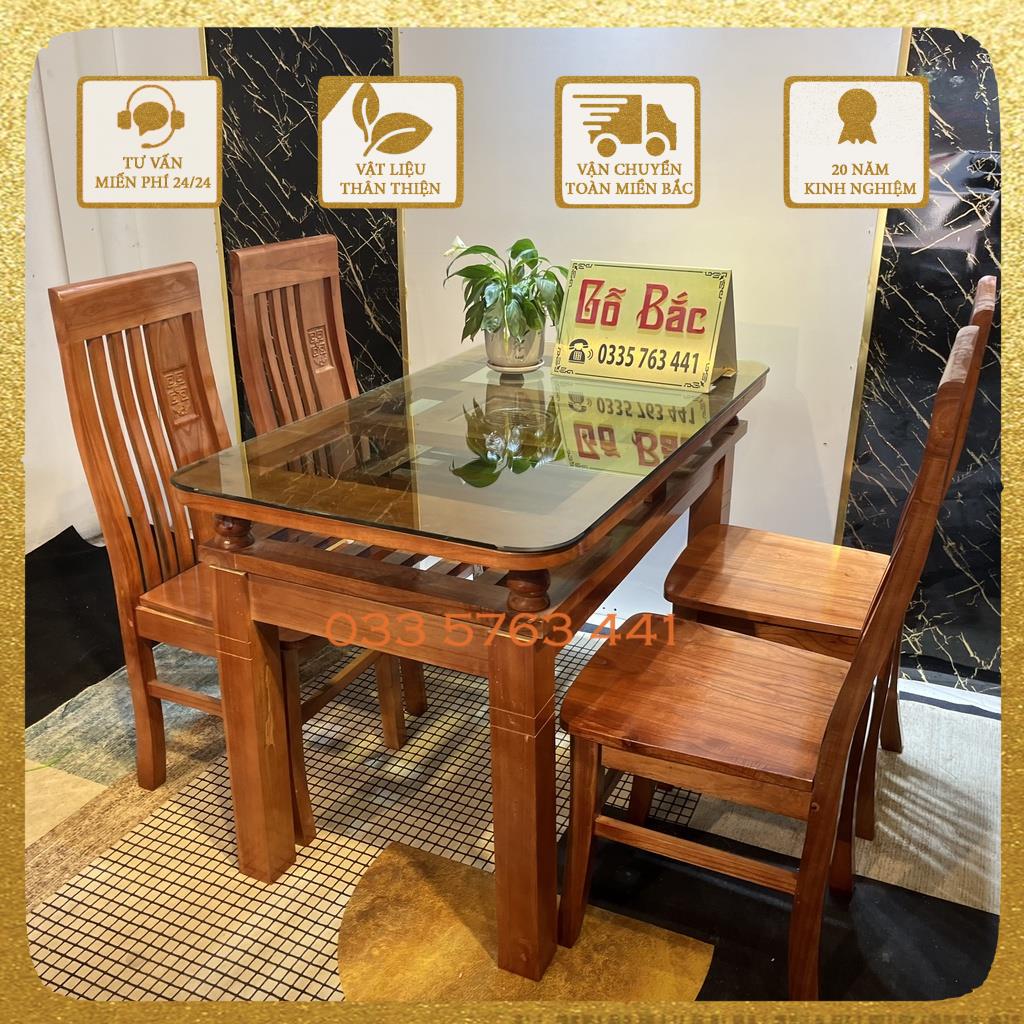 Bộ bàn ăn giá rẻ 4 ghế gỗ xoan ta 100% kiểu dáng sang trọng