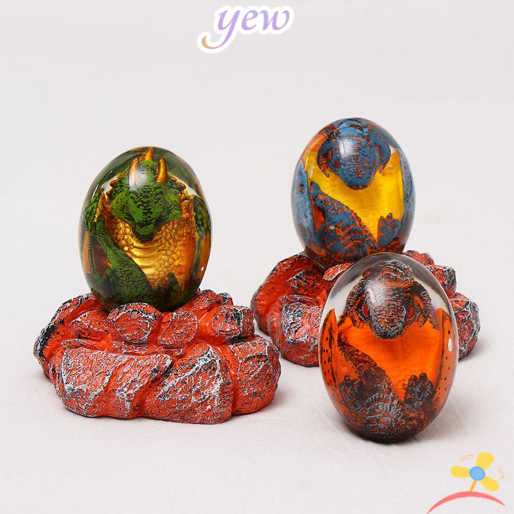 ♕YEW♕ Exquisite Dream|Transparent Dragon Egg Sculpture Resin Dinosaur Egg Lava Dragon Egg Desktop Ornaments Unique Gift Realistic Dragon Birth Scene Animal Statues Handmade Fire Pocket Dragon Souvenir