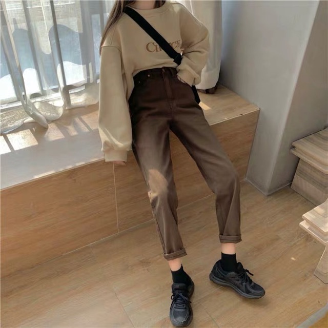 Quần tây kaki màu nâu ống suông vintage bigsize Ulzzang (ảnh thật)