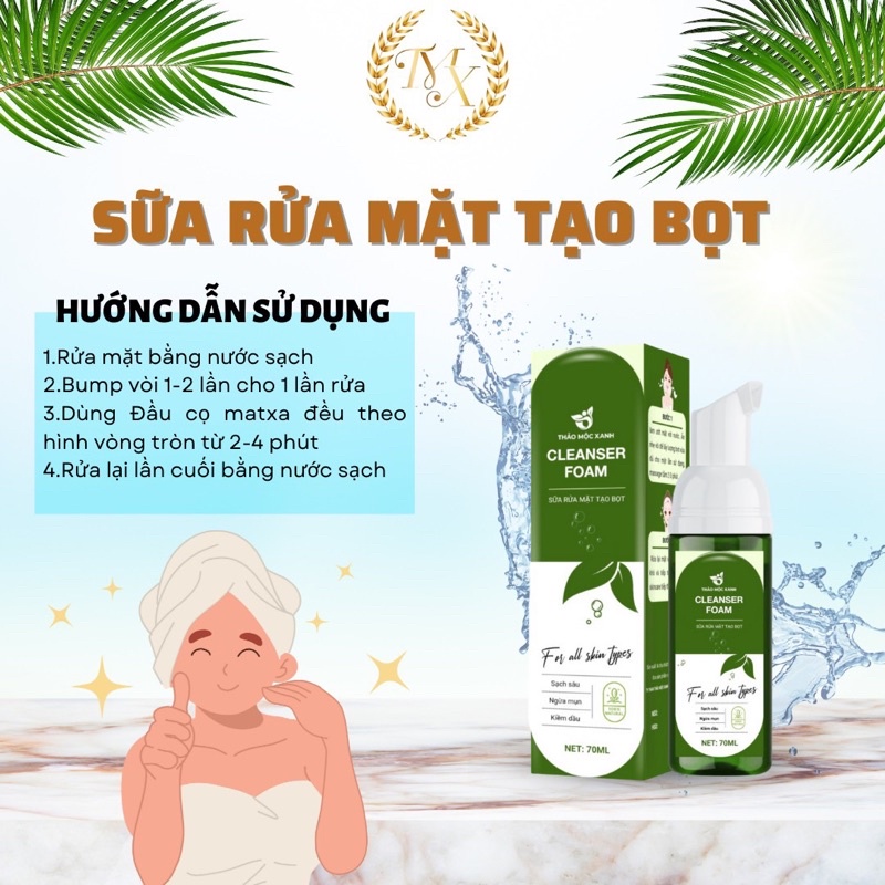 Sữa Rửa Mặt Tạo Bọt Thảo Mộc Xanh bản mini 70ml - Sài kiềm dầu