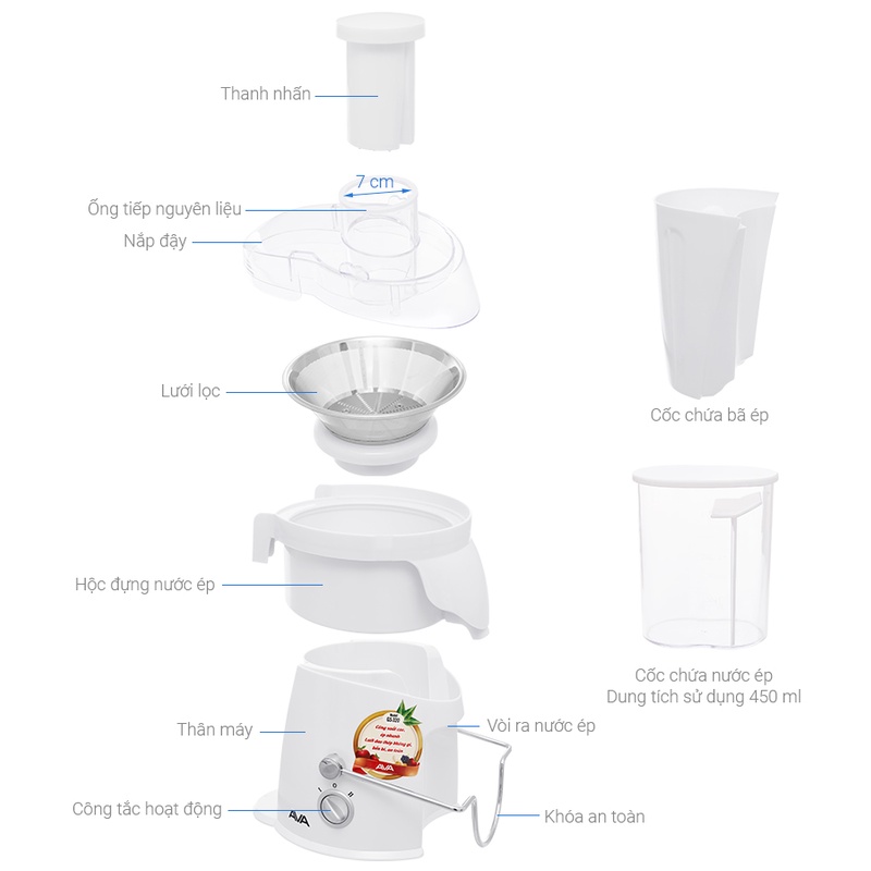 Máy ép trái cây AVA GS-320 400w ép đồ cứng rau củ hoa quả