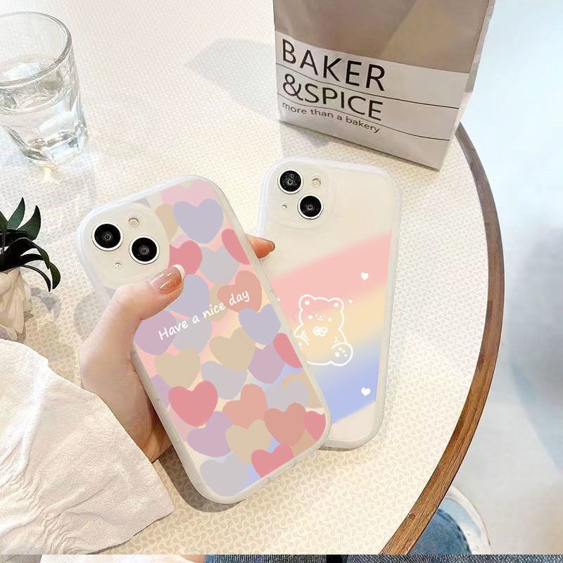 Ốp Điện Thoại Silicon In Hình Gấu Và Trái Tim Nhiều Màu Sắc Cho Iphone 11Pro xs max X XR 7 8plus 13 12