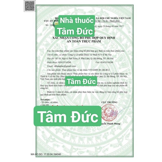 Vitamin 3B ( B1B6B12) hộp 100 viên