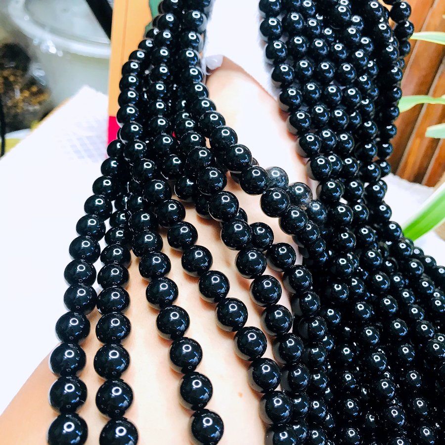 Chuỗi hạt mã não đen tự nhiên size 4/6/8/10/12mm - Kho sỉ chuỗi hạt mix vòng