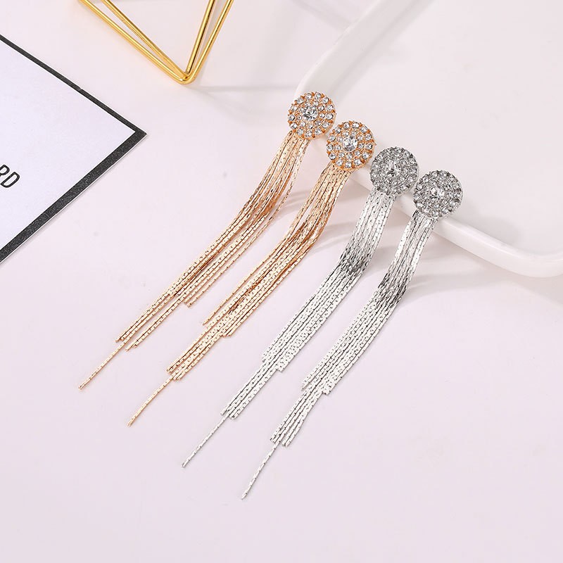 Đôi Khuyên Tai Hợp Kim Dáng Dài Trang Trí Hoa Đính Đá Xinh Xắn Cho Nữ