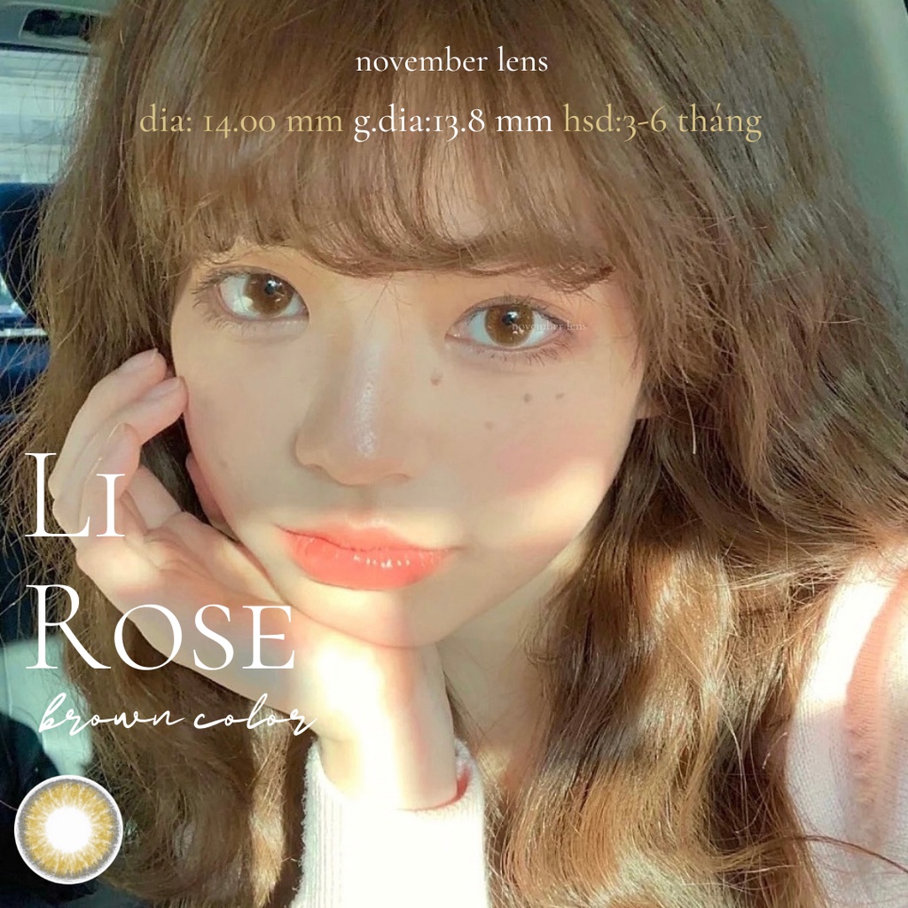 Kính áp tròng màu nâu mật sáng Li Rose Brown giãn tròng giúp mắt to và tròn