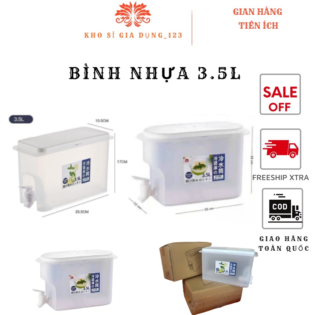 Bình nước nhựa để tủ lạnh có vòi thể tích 3.5L.Bình đựng nước, Bình trữ đông pha trà, đựng nước hoa quả an toàn tiện lợi