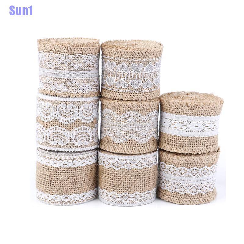 Cuộn Dây Ruy Băng Vải Bố Phối Ren Trắng Dài 2m Dùng Trang Trí Tiệc
