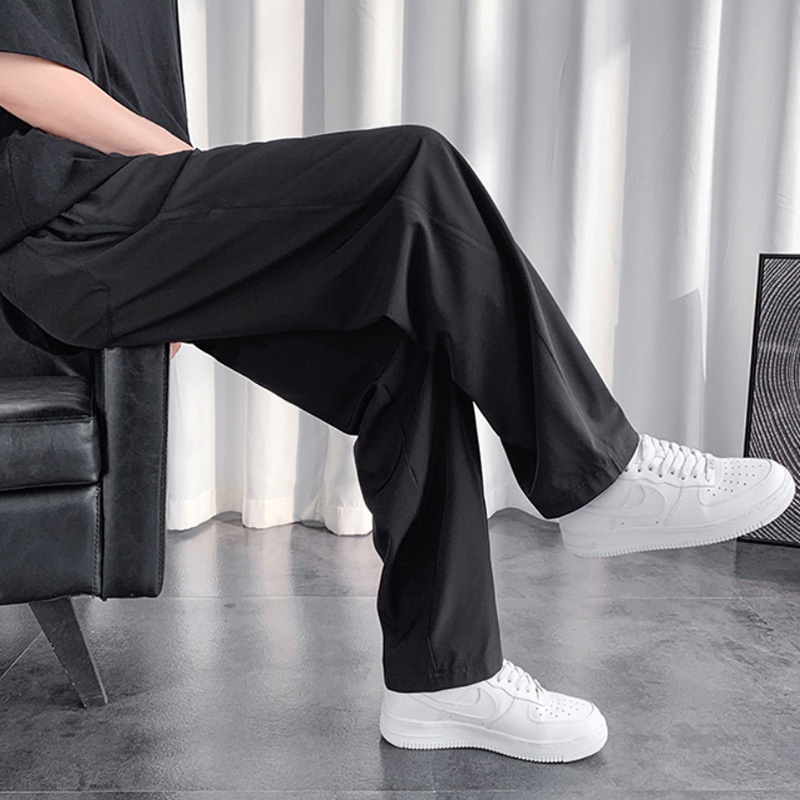 【Ready Stock】Korean Pants Men'S Summer Thin Section Casual Pants Mens Loose Wide Leg Pants Unisex Fashion Straight Pants Korean Long Pants Fashionable Capri Pants For Men And Women Men's Trousers Business Casual Suit Pants