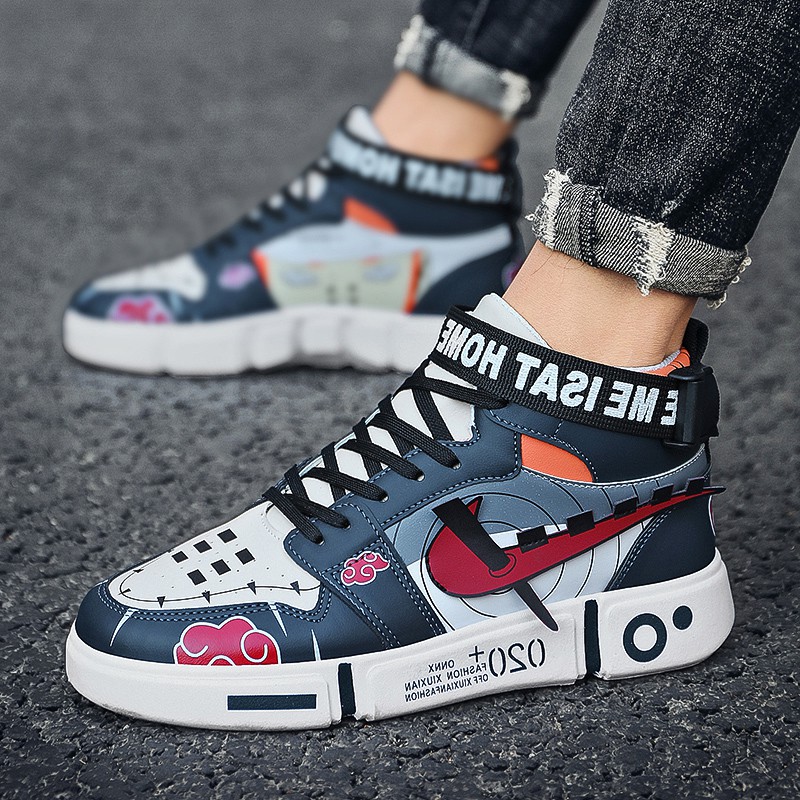 Giày Sneaker Nam Cổ Cao Thoải Mái Trọng Lượng Nhẹ Họa Tiết Akatsuki Naruto Đẹp Trai