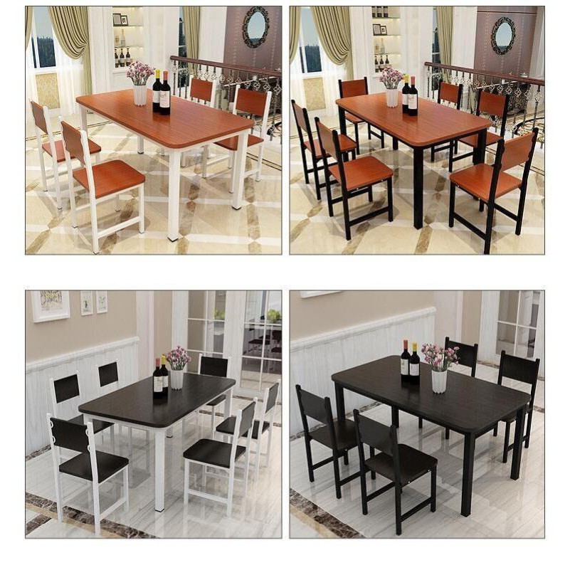 Bộ bàn ăn khung thép mặt gỗ mẫu 120x60 + 4 ghế tựa