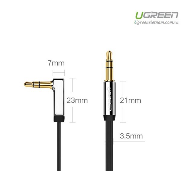 Cáp âm thanh 2 đầu 3.5mm dây dẹt đầu vuông góc 90 độ UGREEN 10729 10728 AV119
