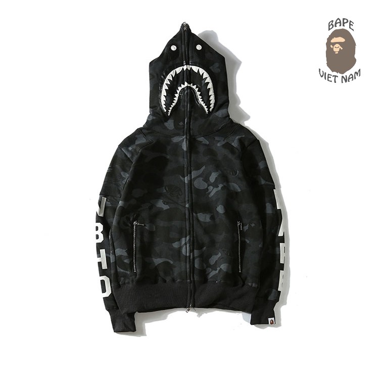 Jacket Bape Shark x NBHD Camo Black fullzip , Áo Hoodie Bape Cá Ngáo