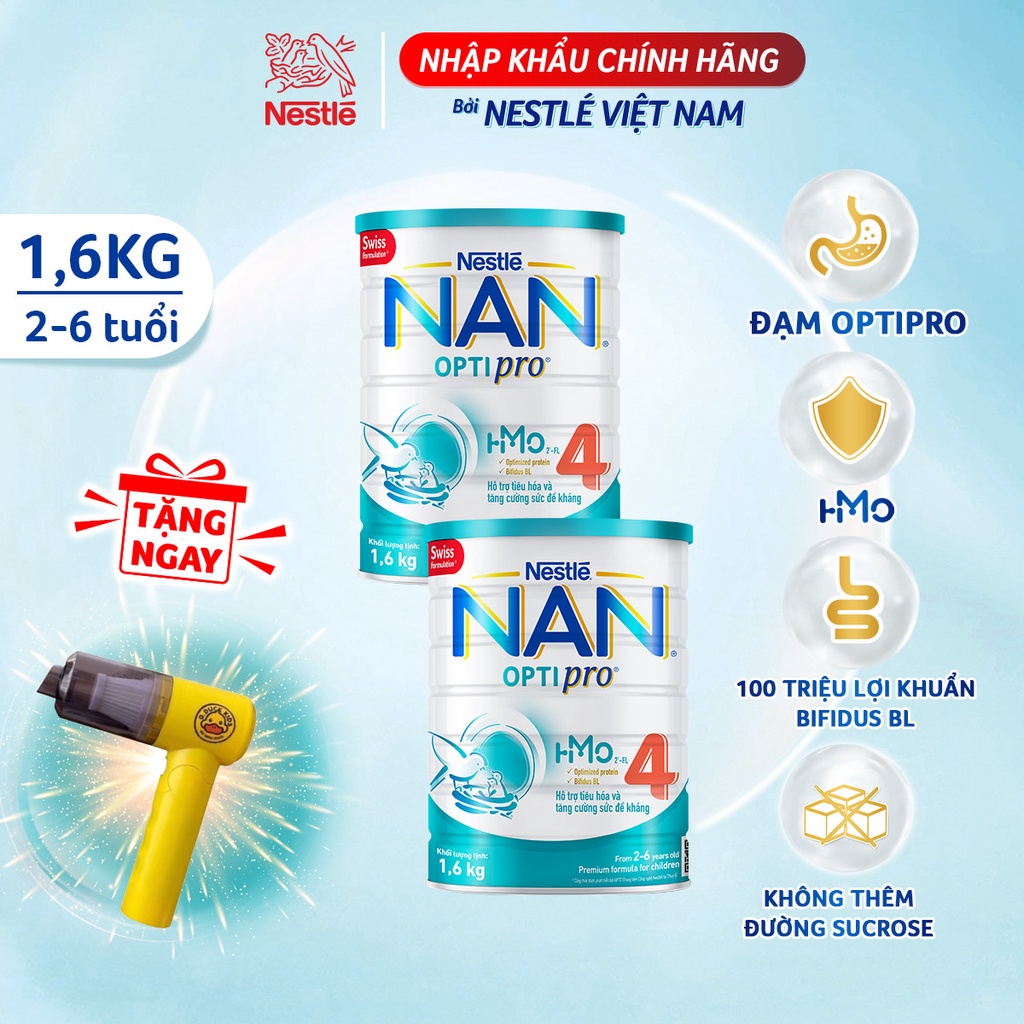 Tặng 1 Máy hút bụi cầm tay  Combo 2 Lon Sữa Bột Nestle NAN Optipro 4 1.6kg