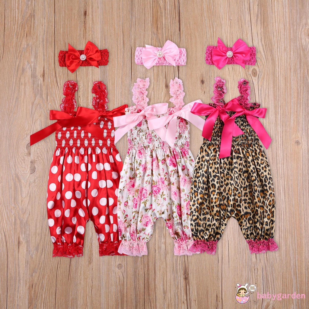 Áo Liền Quần Chấm Bi Và Băng Đô Nơ Cho Bé