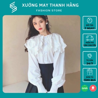 Áo sơ mi cổ bèo tiểu thư tay phồng, Sơ mi nữ phong cách tiểu thư, bánh bèo mẫu mới