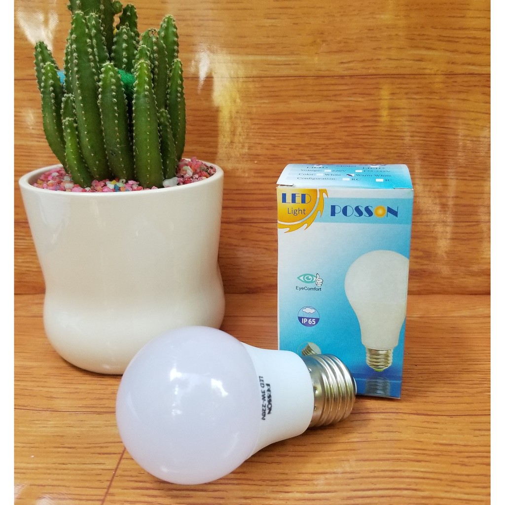 Sỉ 100 Bóng đèn Led 3w bup tròn A50 bulb tiết kiệm điện kín chống nước Posson LB-3x