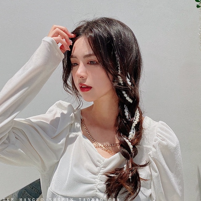 Dây ngọc tết tóc, búi tóc, phụ kiện làm đầu chụp ảnh lookbook, phụ kiện cô dâu