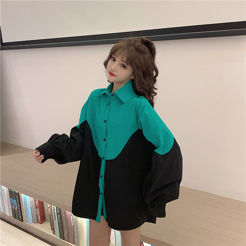 Áo sơ mi tay dài phối màu thời trang dành cho nữ 2021