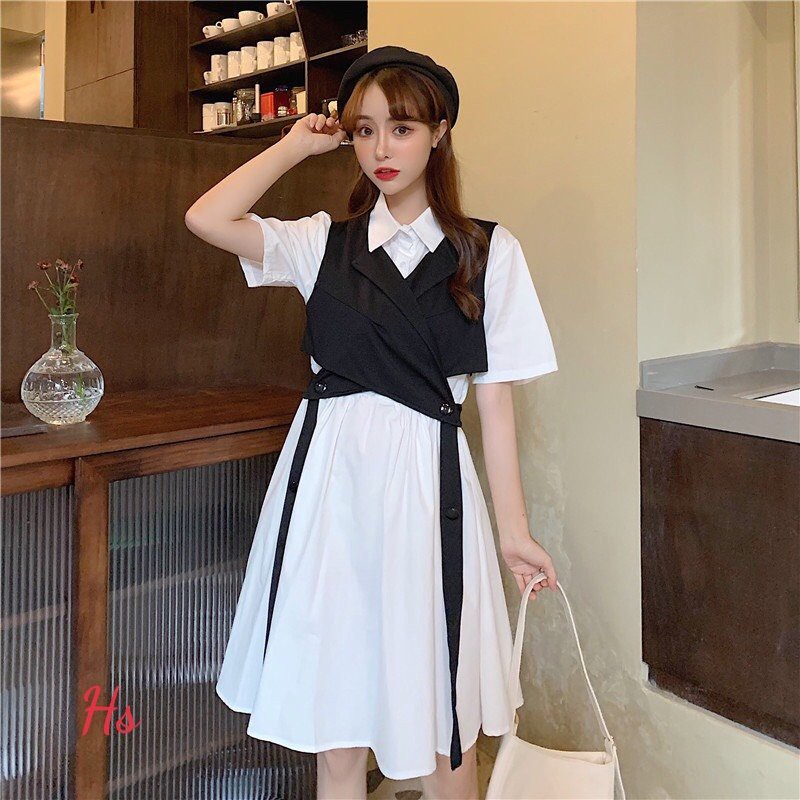 Set Váy Sơ Mi Kèm Gile Đai Tách Cá tính, Phong cách Có Ảnh Thật + Video M.Store