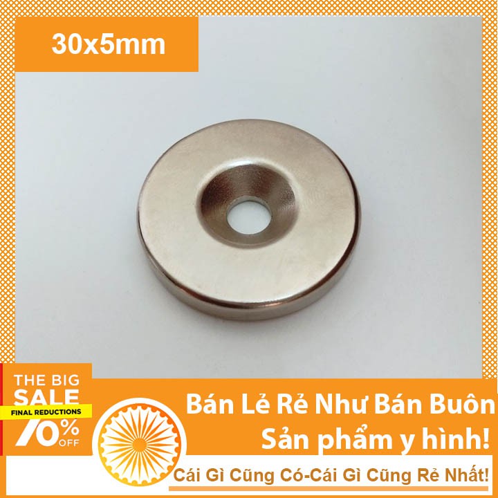 Nam Châm Đất Hiếm 30x5 lỗ 5mm Siêu Hút Giữ Bi