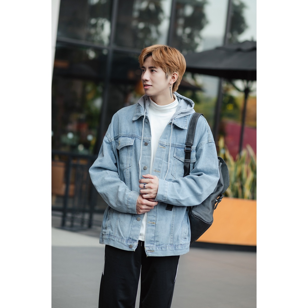 Áo Khoác Jean Trơn Denim Jacket Nam MANDO Có Mũ Jean Cao Cấp 2 Màu Form Rộng Basic Unisex Thời Trang Hàn Quốc KJN006