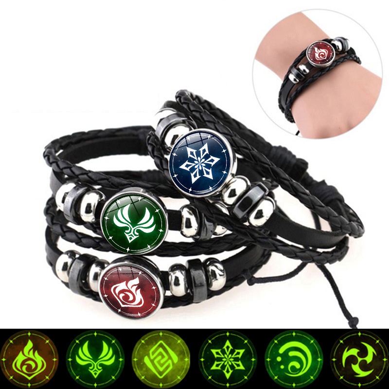 Vòng đeo tay dạ quang hóa trang nhân vật game Genshin Impact Eye of God nguyên tố Thủy Hỏa Băng Lôi Gió