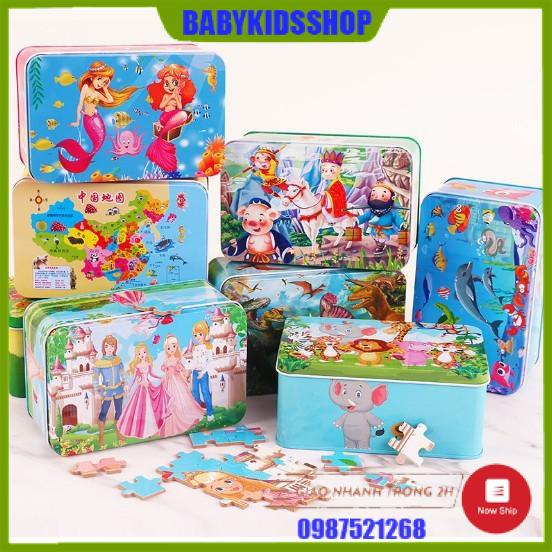 Combo 40 tranh ghép 200 mảnh hộp sắt nhiều chủ đề cho bé