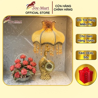 Đèn ngủ tân cổ điển 💖 joymart 💖 đèn bàn phòng ngủ hình chim công kèm đồng hồ tặng kèm bóng led 3w mb8091
