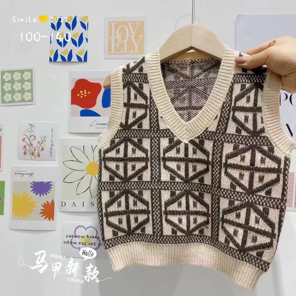 Áo Len Ghile Hàn Quốc Cho Bé Gái, Áo Len Cổ Tim Cho Bé Trai Size 100-140