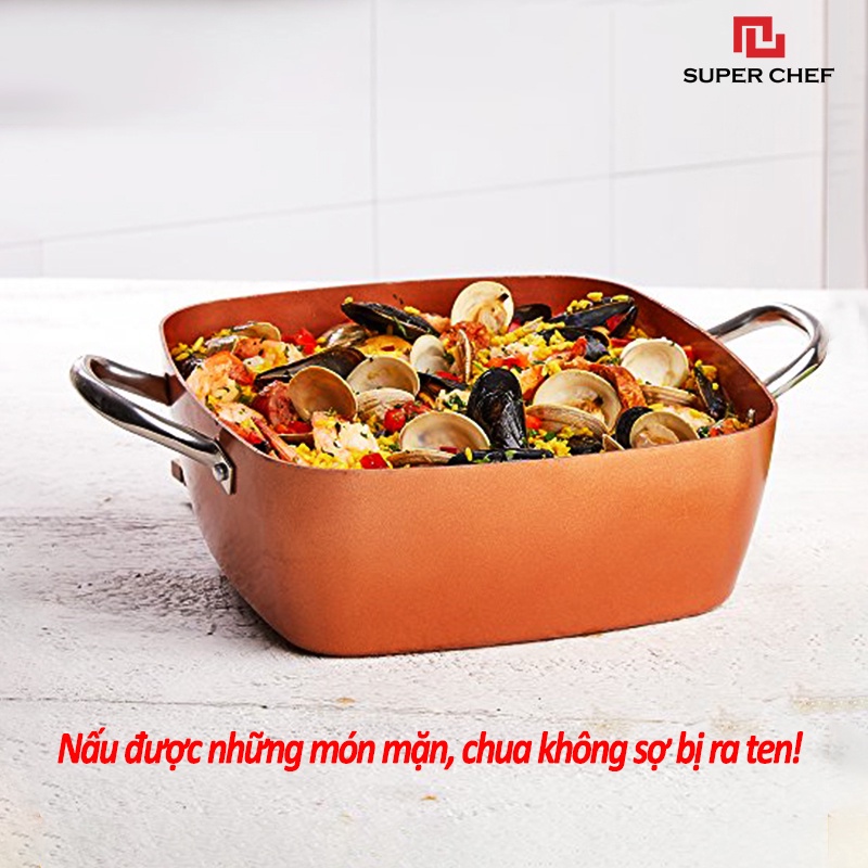 [Mã BMBAU50 giảm 7% đơn 99K] Nồi Canh Chống Dính Ceramic Bếp Từ Super Chef Kèm Nắp Kính