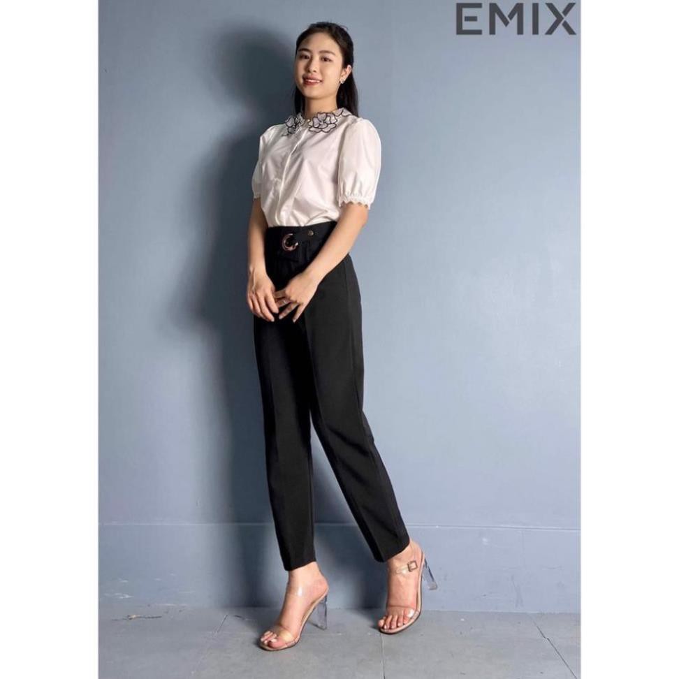 Quần Baggy Nữ Cạp Cao Cúc Lệch Form Đẹp Từng Đường Kim Mũi Chỉ thời trang Banamo Fashion baggy khuyên tròn nút 8320