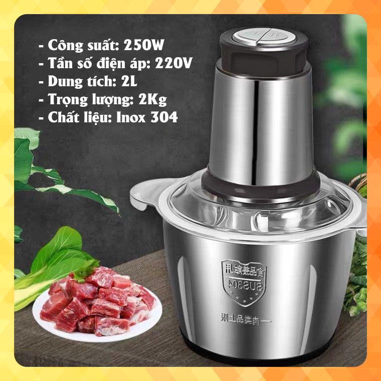 Máy Xay Thịt Đa Năng Dung Tích 2L, Cối SUS304, 4 Lưỡi Dao, Động Cơ Lõi Đồng Công Suất 250W Mạnh Mẽ, Tặng Kèm 1 Bộ Dao