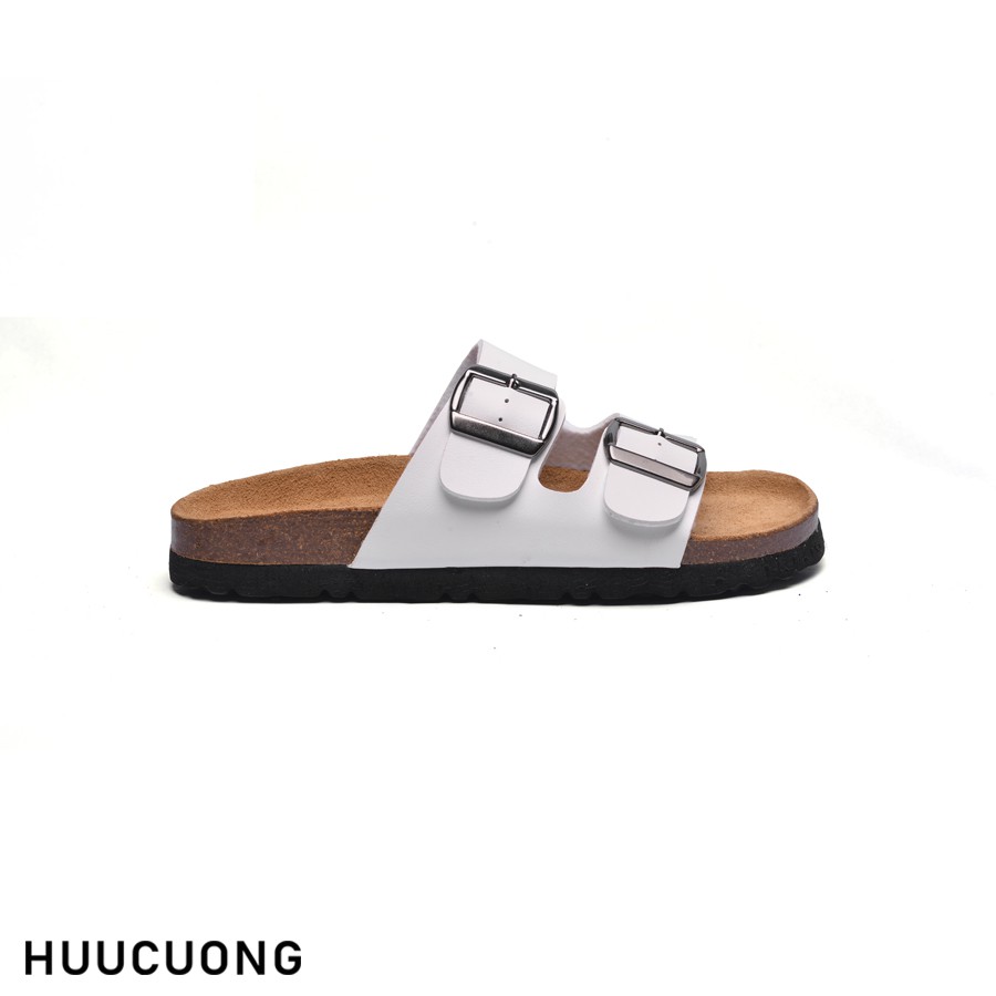 Dép nữ HuuCuong 2 khóa trắng đế trấu